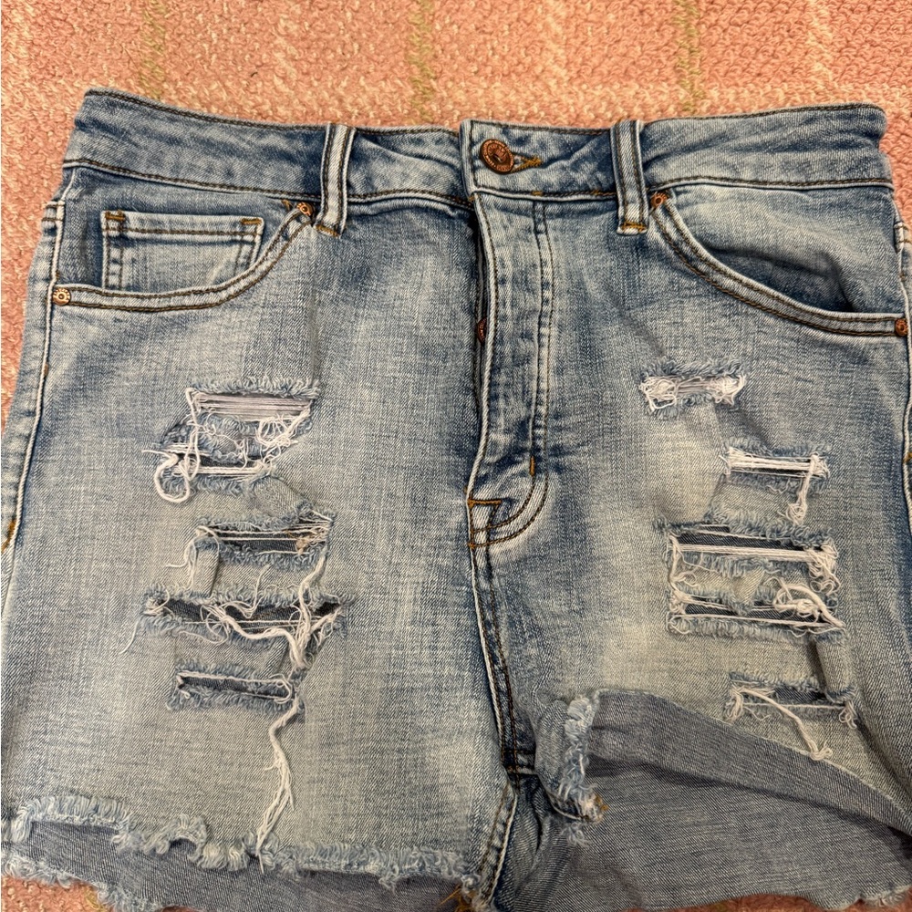 Distressed Light Blue Jean Shorts